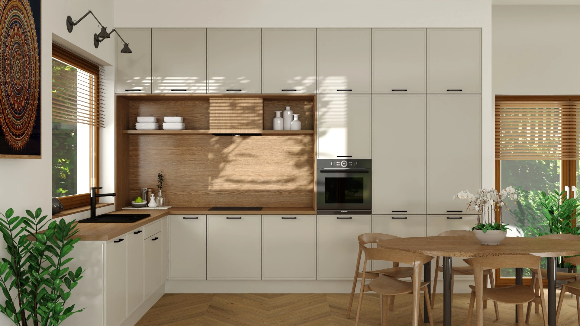 Modern kitchen renovation example — bright neutral cabinetry